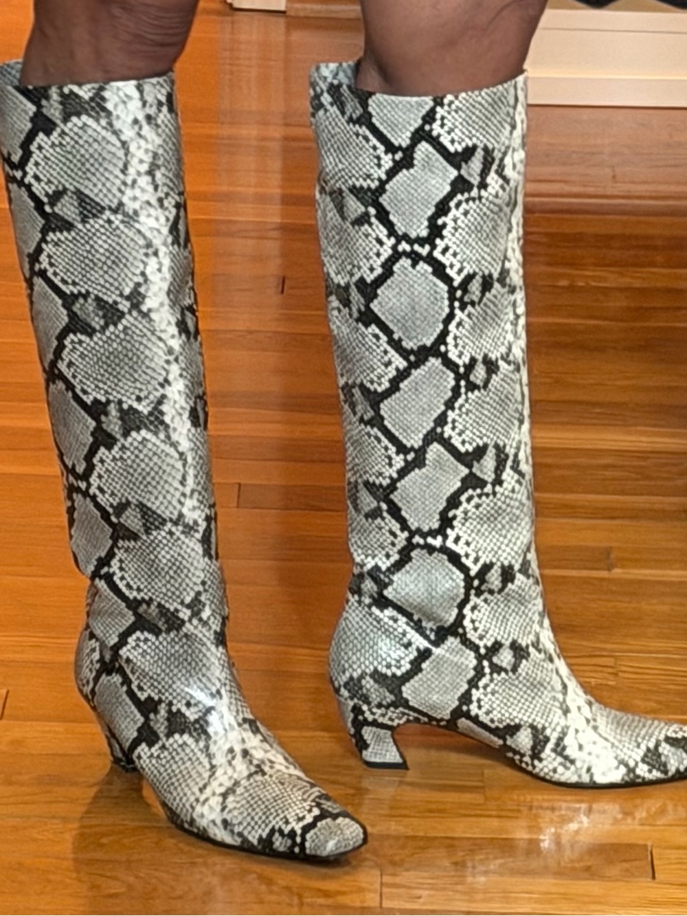 Snake-Effect Leather Knee Boots | Size 38 | Vintage ’90s Style
